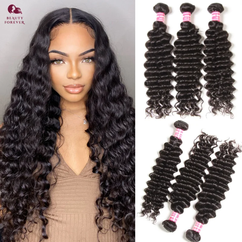 Brazilian Deep Wave Human Hair Bundles 12A Thick Top to End Unprocessed Deep Curly Virgin Human Hair Weave Bundles