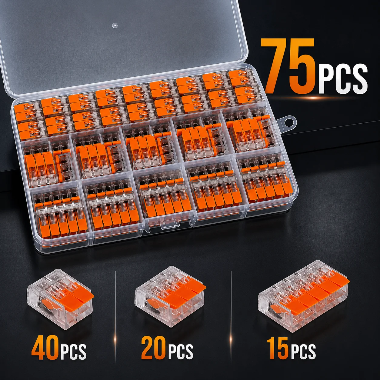 75PCS Mini Quick Lever Wire Cable Connectors Kit Universal Compact Push-in Terminal Block 2/3/5 Pins Splicing Connector for Elec