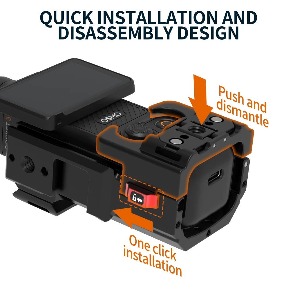 Metall-Taschenkamera-Erweiterungsgehäuse-Adapter, Schutzrahmen mit Schnellverschluss-Kaltplattenhalterung für DJI OSMO POCKET 4 Kamera-Gimbal-Halterung – Detail 4