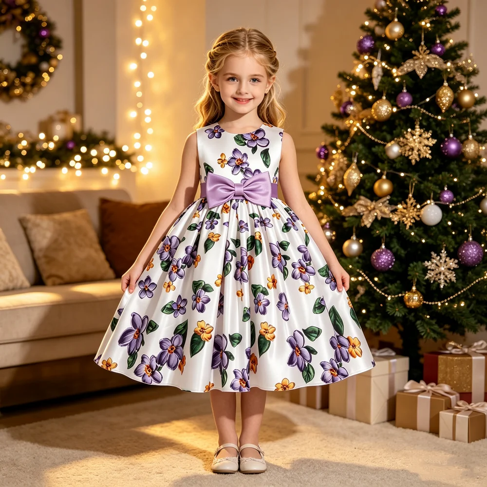 Children's Foreign Trade Children's Clothing Bow Print Foreign-style TuTu Girls Baby Birthday Show Piano Performance Costumes