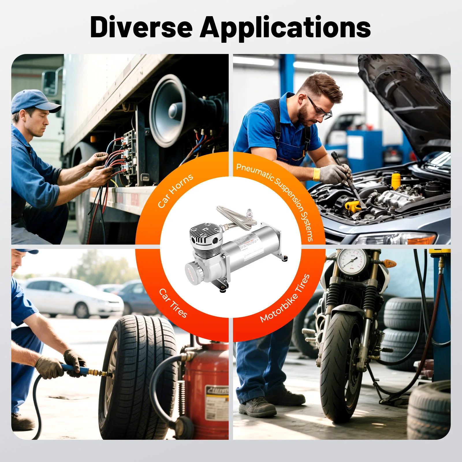 

NEW Heavy Duty High-pressure Air Compressor Kit Silver 200PSI 50L/13.21gal/min, for Car Horns, Pneumatic Suspension Systems