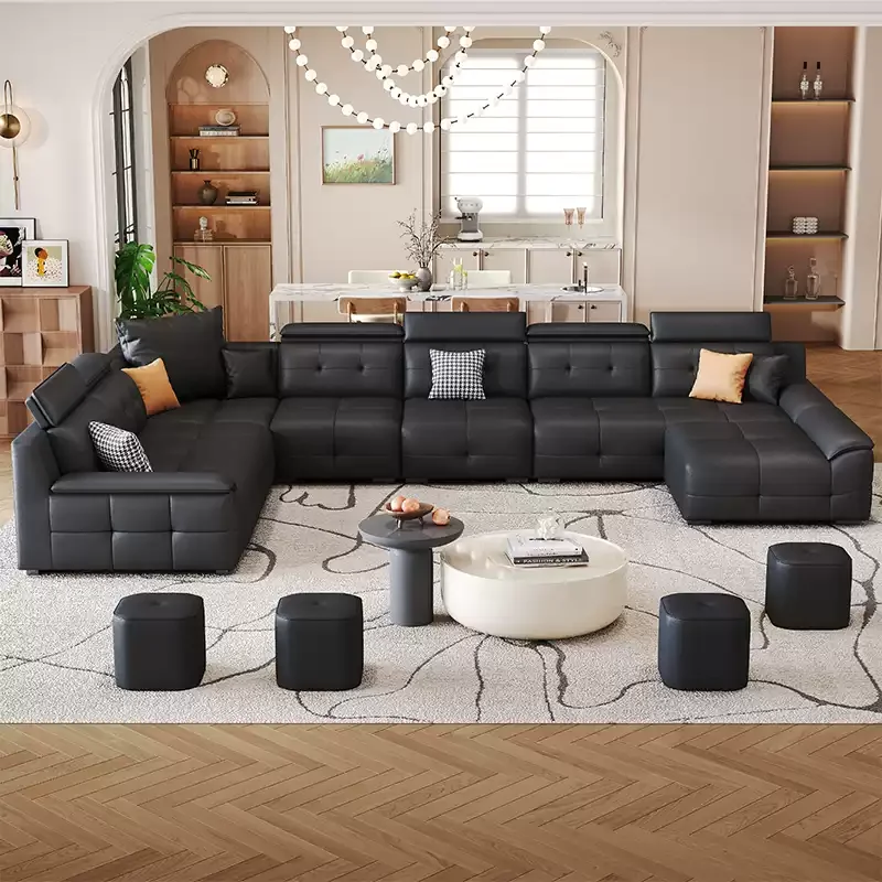 

#Simple Modern Corner Sofa Set Lawrence Wood Frame L Shape Sofa Large Household Living Room Leather U-shape Sofa