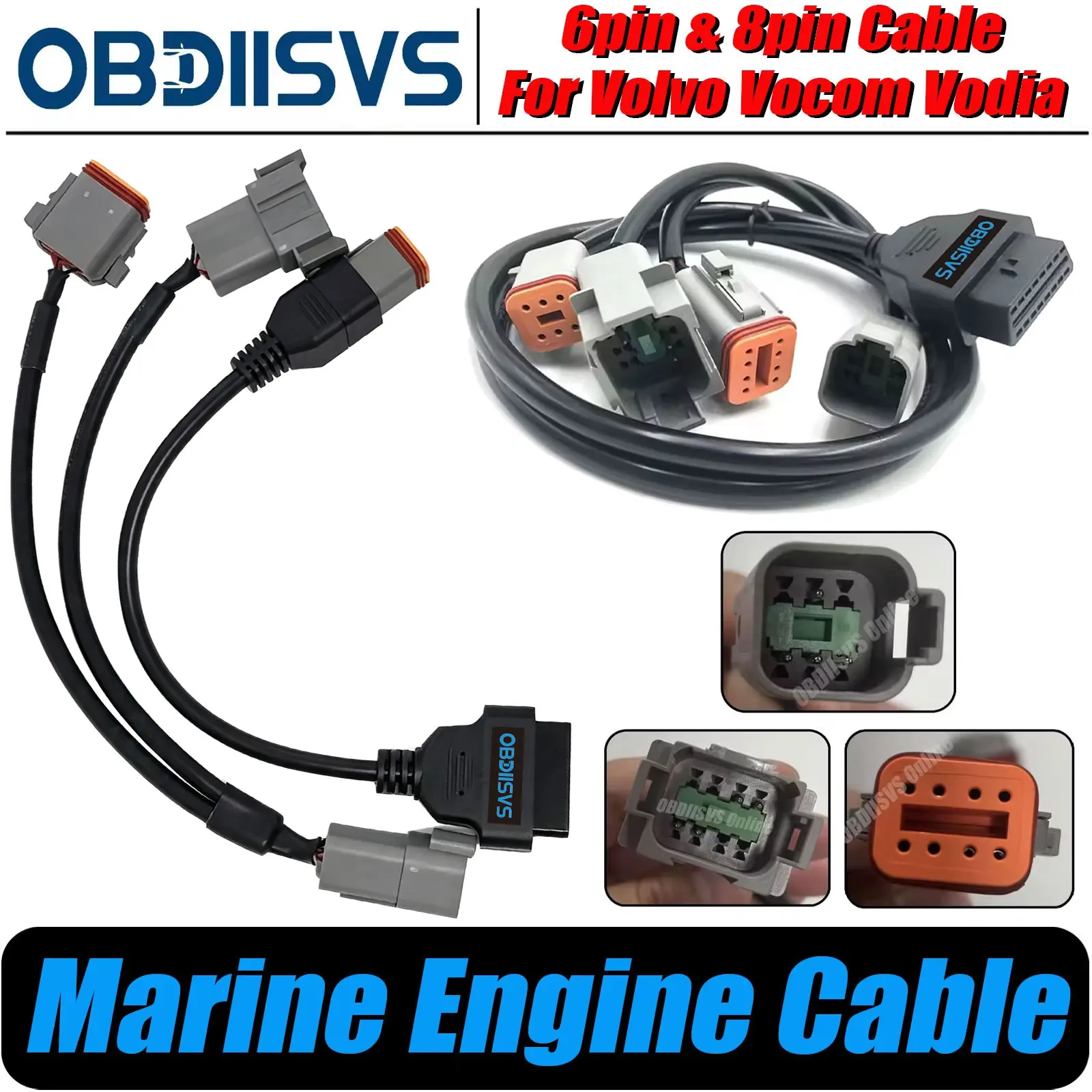 6+8Pin OBD2 Adapter for Volvo Vocom Vodia Scanner Penta Parts Adapter Truck Industrial Cable Marine Engine Diagnostic Connector