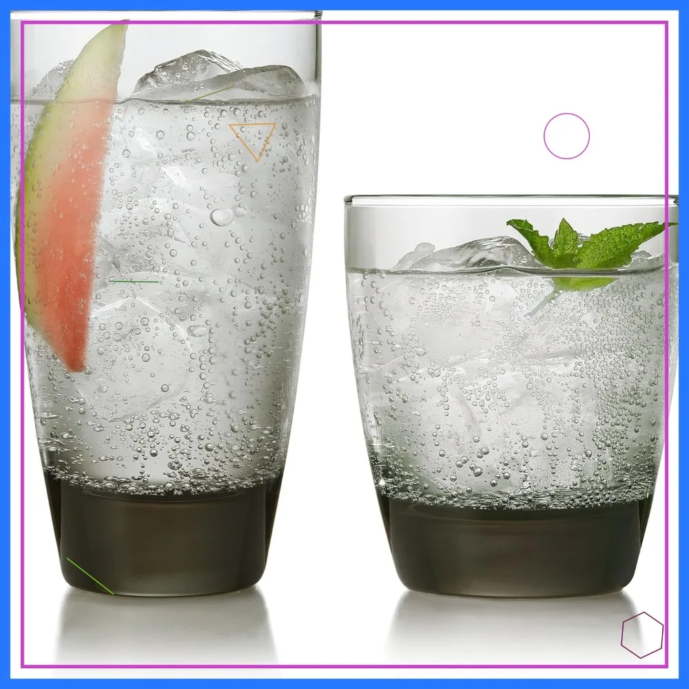 

Набор классических стаканов для напитков и коктейлей, элегантные бокалы для смешанных напитков с современным лаконичным дизайном, можно мыть в посудомоечной машине, набор из 16 штук.