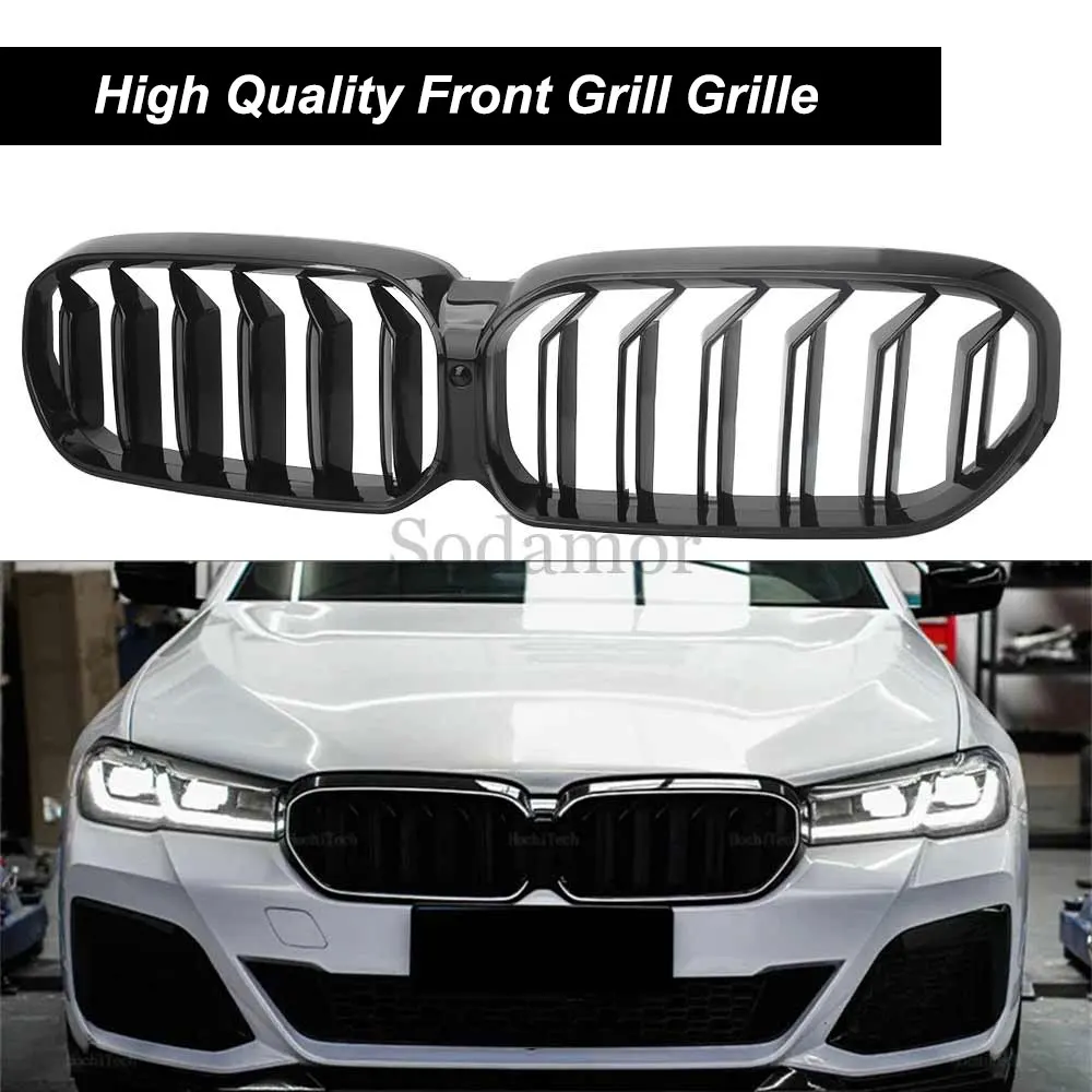 

New Double Layer Grille for BMW THE 5 Series G30 G31 LCI 2021-2023 Glossy Black ABS Plastic Front Bumper Grill Car Accessories