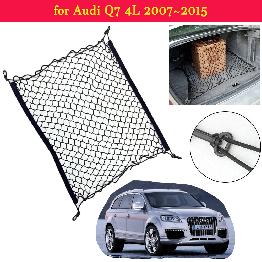 for Audi Q7 4L 2007~2015 Car Trunk Back Rear Trunk Luggage Storage Cargo Organiser Hooks Nylon Elastic Mesh Net Car Accessories