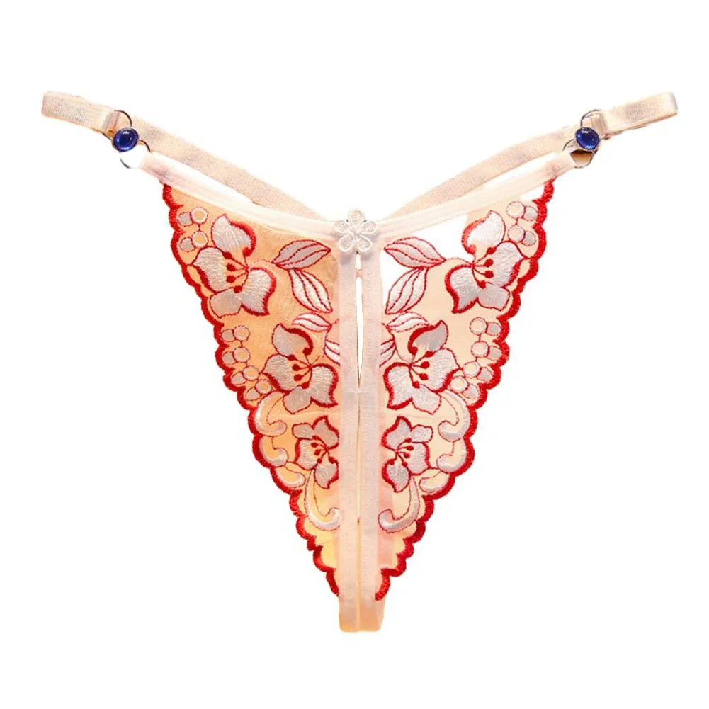 

Women's Sexy Lace Sheer See Through Thong Panties Floral Embroidery G-string Panties Crotch Opening Temptation Erotic Lingerie