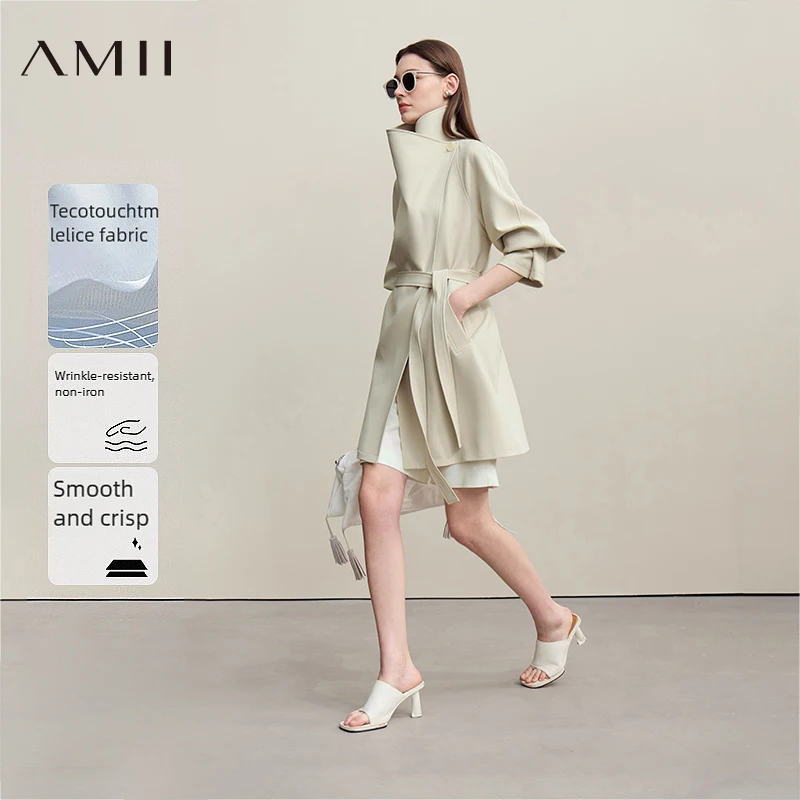 

Amii Тренч 2026, весенний новый пригородный Тренч с заниженными плечами, женский Тренч против морщин с поясом, свободный топ 12611027