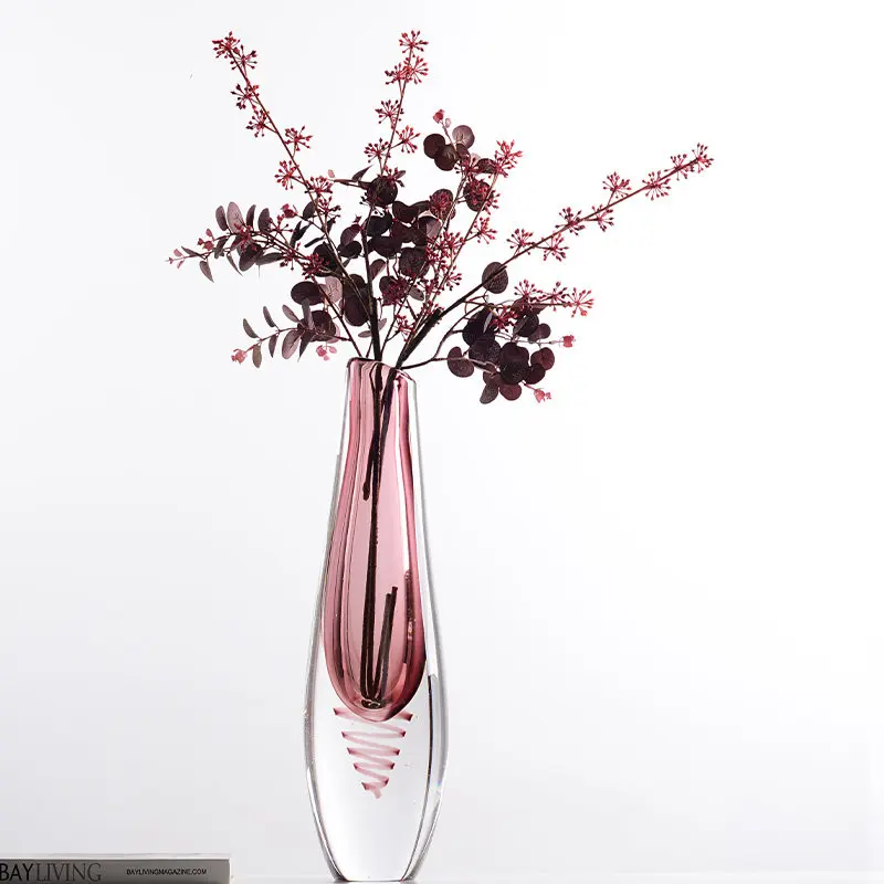 Art glazed high vase, light luxury high-end wabi-**** wind living room TV cabinet ornament, thickened glass flower ware