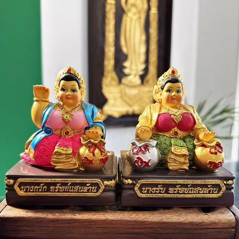 Thailand Women God Figurine Colored Plated Resin Home Putting Collective Wealth Statue