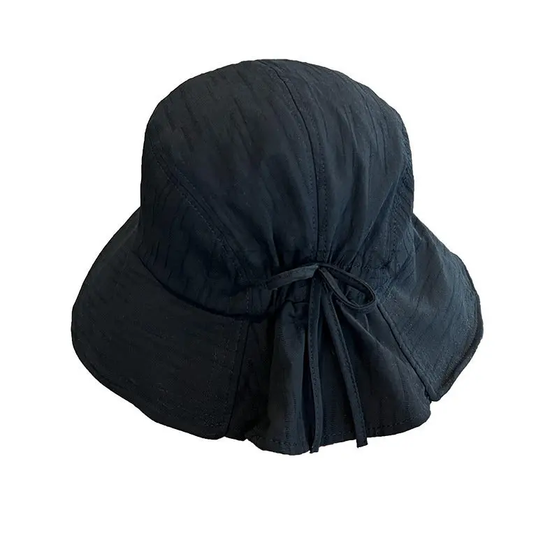 Women Fisherman Hat Large Brim Foldable Solid Color Sun Protection Pleated Anti-UV Round Retractable Brim Women Beach Hat Headwe