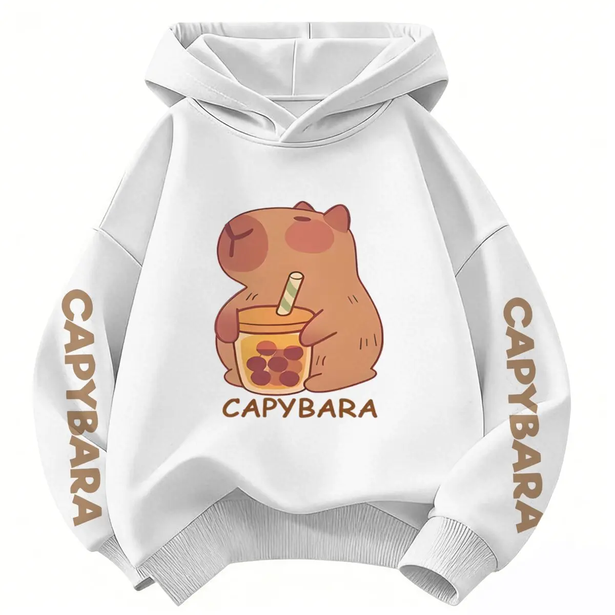 Capybara Boba Bubble Tea Hoodie Kids Cute Capybara Lover Streetwear Hoodie Spring Funny Capybara Animal Sweatshirt Hoody