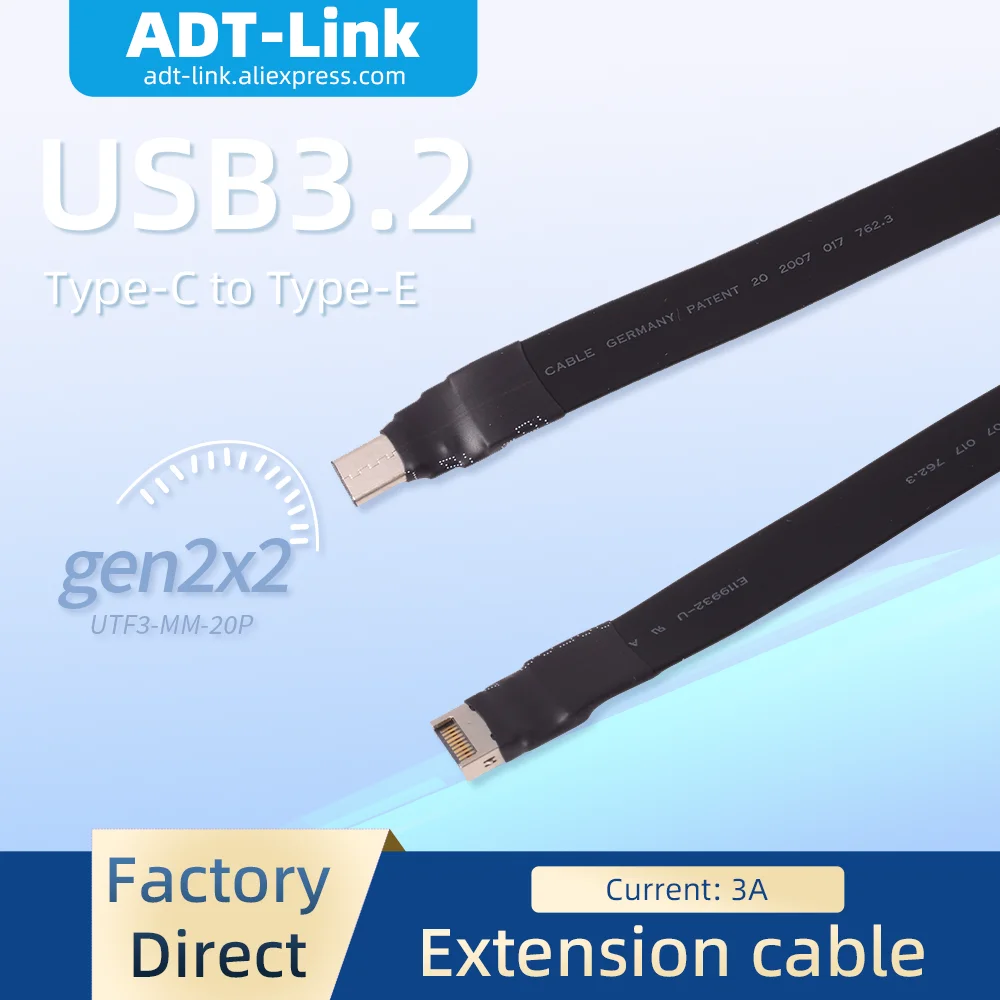 ADT-Link USB 3.2 Type-C To Type E19P 20P Interface Expansion Cable for Motherboard Front Rear Panels with PCI Bracket Gen2x2