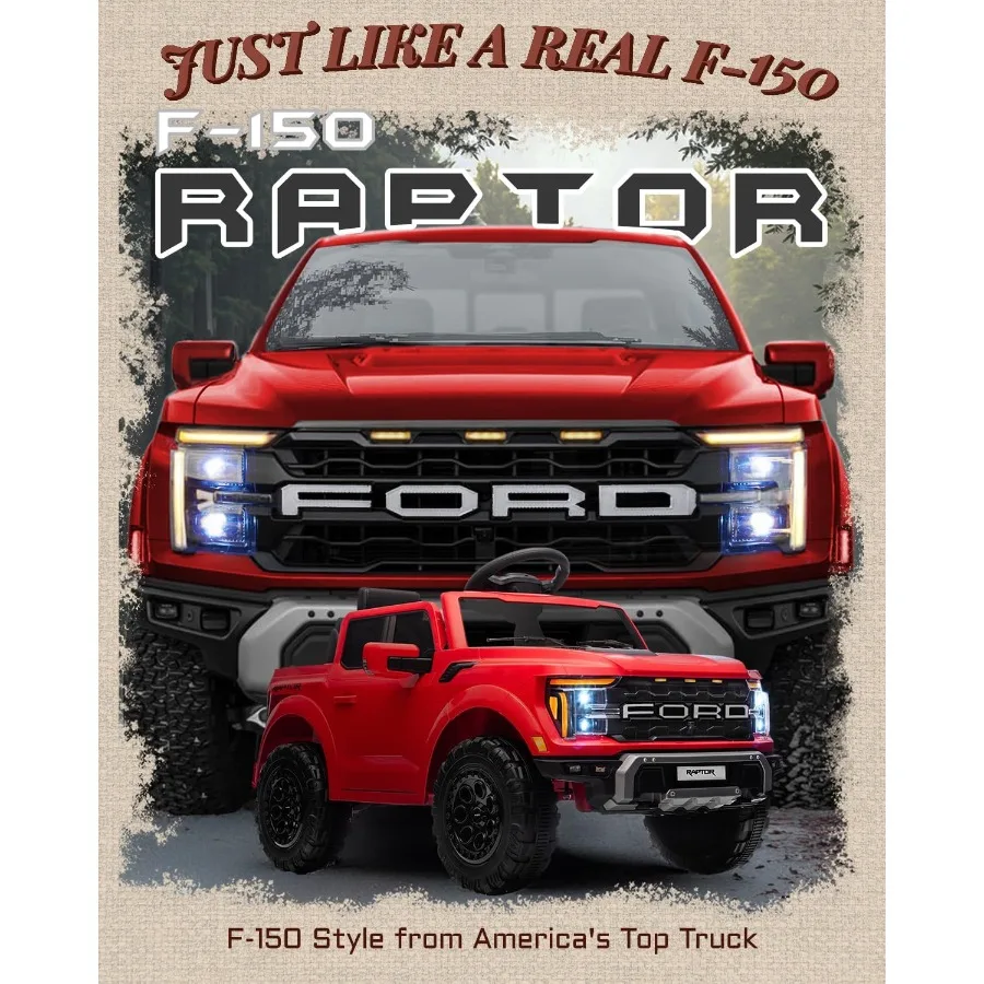 Licencjonowany Raptor 12V, elektryczny samochodzik dla dzieci, zabawki do jazdy dla dzieci z pilotem, pojazd elektryczny dla malucha z płynnym sterowaniem.