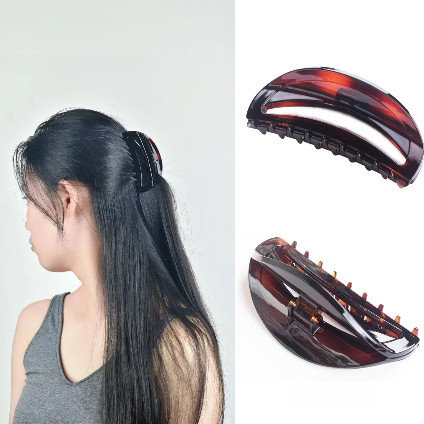ブラウンヘアクリップ-ハーフアップスタイル-通勤スタイル-ヘアグリッパー-フレンチスタイル-ヘアアクセサリー-すべての髪質に対応-装飾ヘアピン