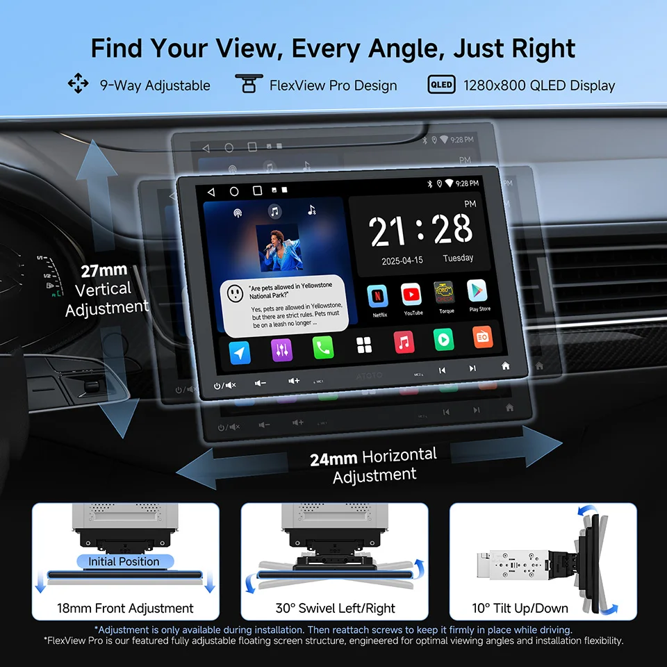 Android Car Radio 10 inch Single 1 Din Apple CarPlay Android Auto