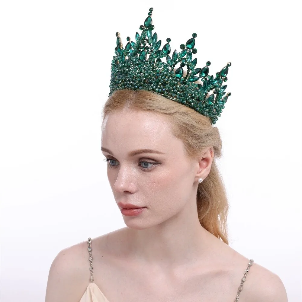 Luxury Oversized Baroque Crown Electroplated Hair Jewelry Rhinestone Bridal Crowns Cake Decorations Sparkling