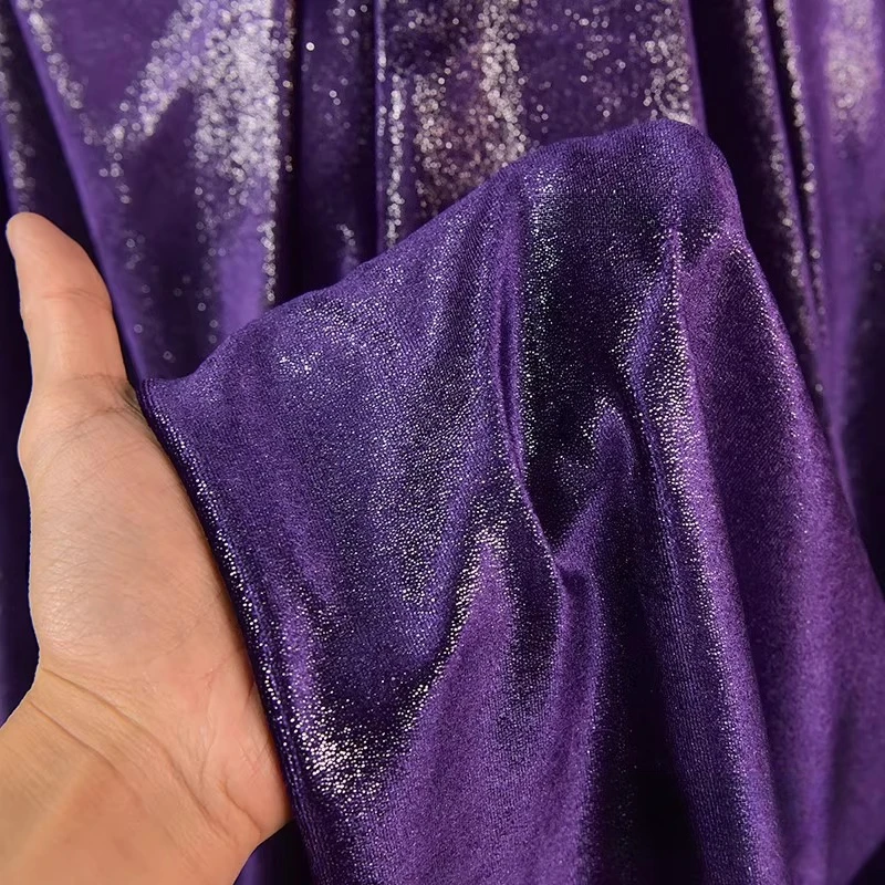 ผ้ากำมะหยี่สีม่วงกลิตเตอร์ - ผ้ากำมะหยี่เกาหลีสีทองยืดได้ 4 ทิศทาง สำหรับชุดเดรสทางการ เสื้อโค้ท เสื้อผ้าดีไซเนอร์