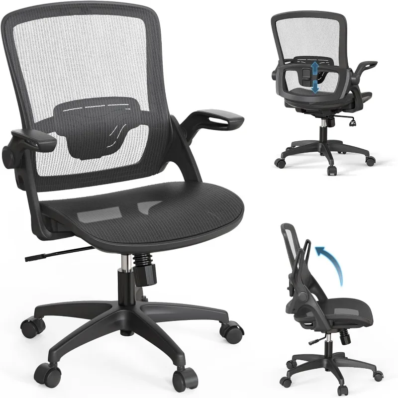 

Mesh Seat Home Office Desk Computer Task Chair Comfortable with Height Adjustable Back Support Flip Up Arms Swivel Wheels for Ad