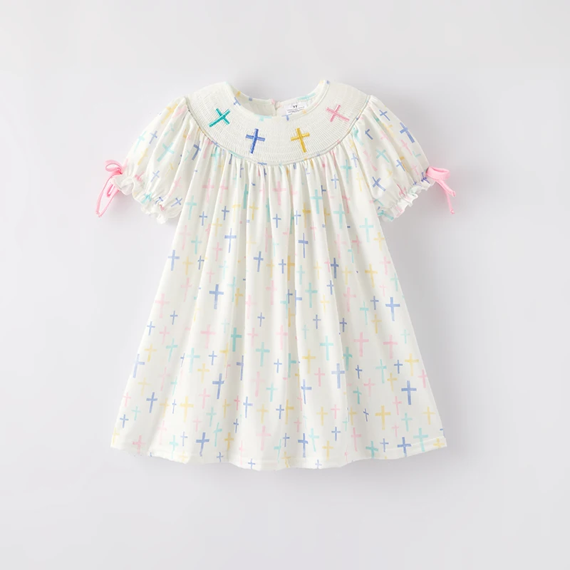 Girlymax Spring Easter Baby Girl Cross Smocking Embroidery Dress Boutique Children's Clothing