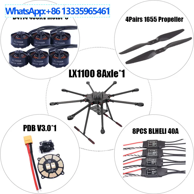 

Комплект для 8-осевого квадрокоптера Bo Cube LX1100: рама для шестироторного квадрокоптера, регуляторы скорости Blheli 40A, полетный контроллер