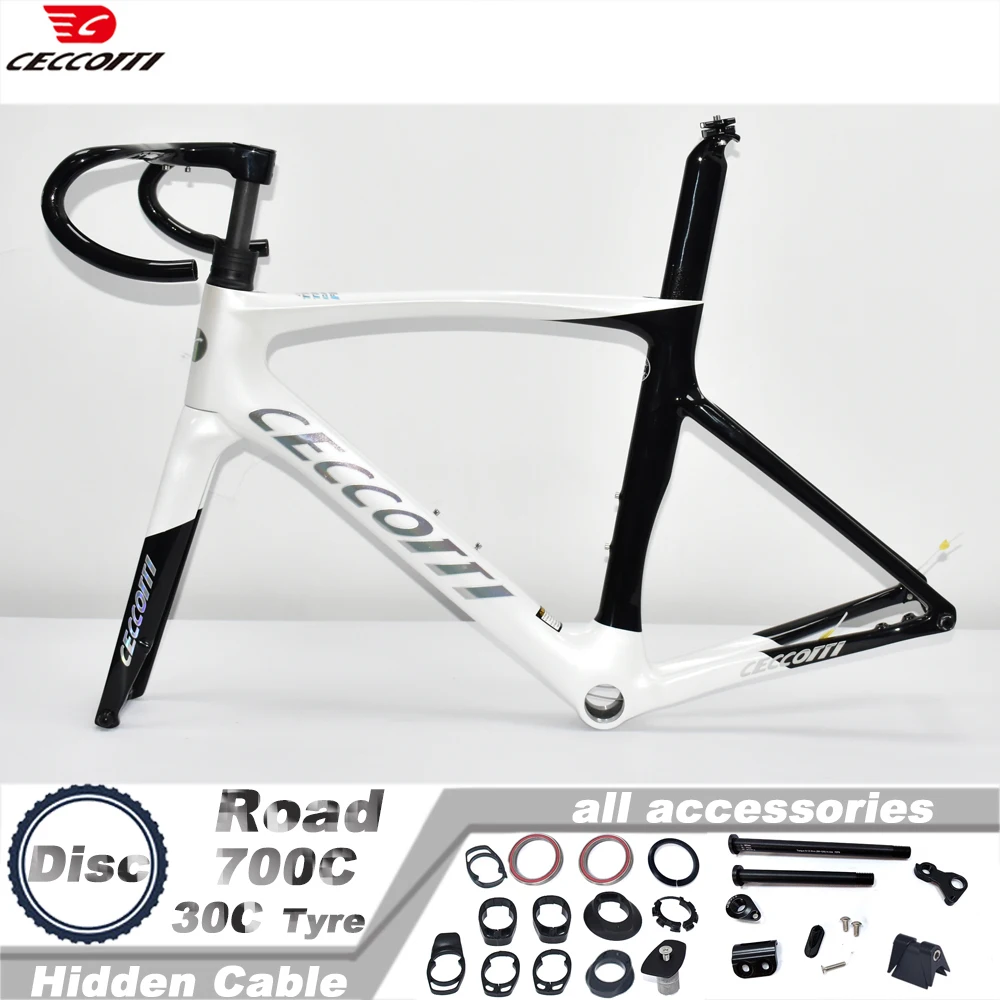 CECCOTTI RF27 Model Laser Logo Carbon Bicycle Frame with Handlebar T47BB Disc Brake Full Internal Cable Road Bike Frame