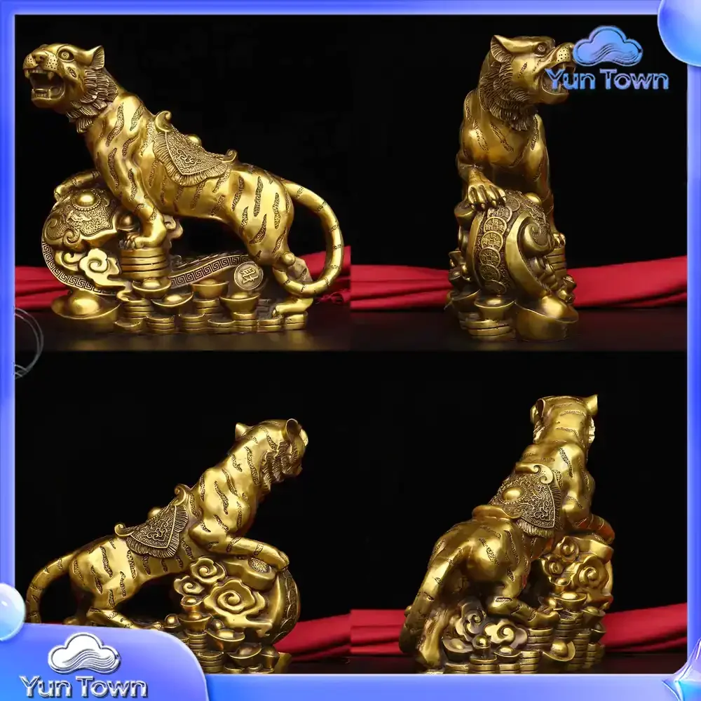 Brass Zodiac Tiger Ornament Copper Ruyi Tiger Home Furnishing Office Desktop Decoration Gifts Crafts Wholesale Brass Craft
