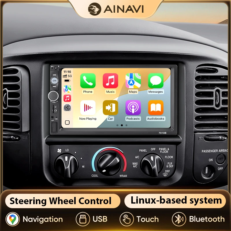 Radio para coche AINAVI, reproductor multimedia para coche con Bluetooth 2 Din, Android Auto, Carplay inalámbrico universal, pantalla HD, radio FM, sistemas inteligentes para coche, sistema de infoentretenimiento para coche, 7 pulgadas, K70