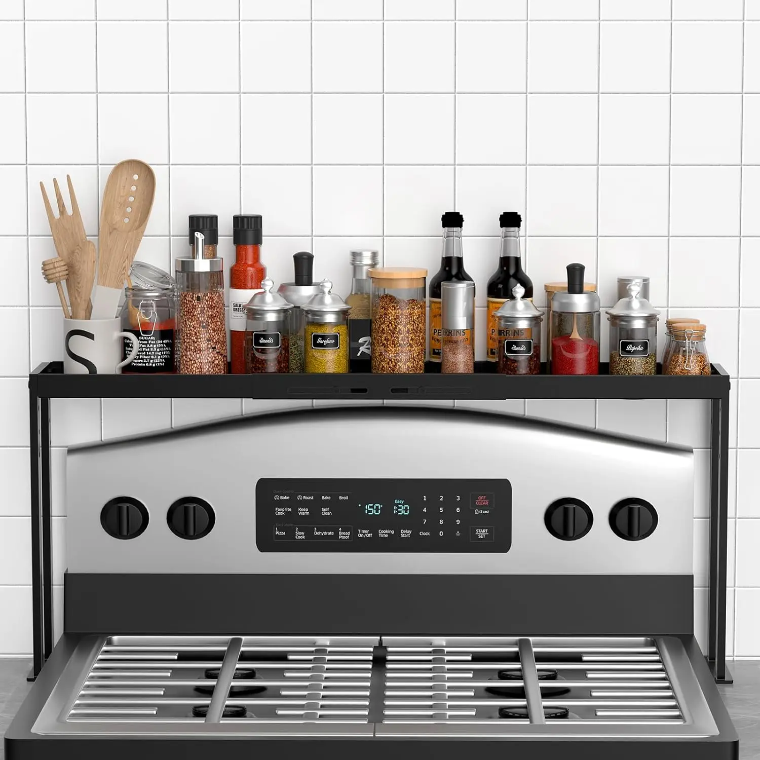 

Полка для плиты, кухонная над полкой для плиты, Полка для специй для плиты, регулируемая 27-33 дюйма, подходит для различных длин плиты, Kitch