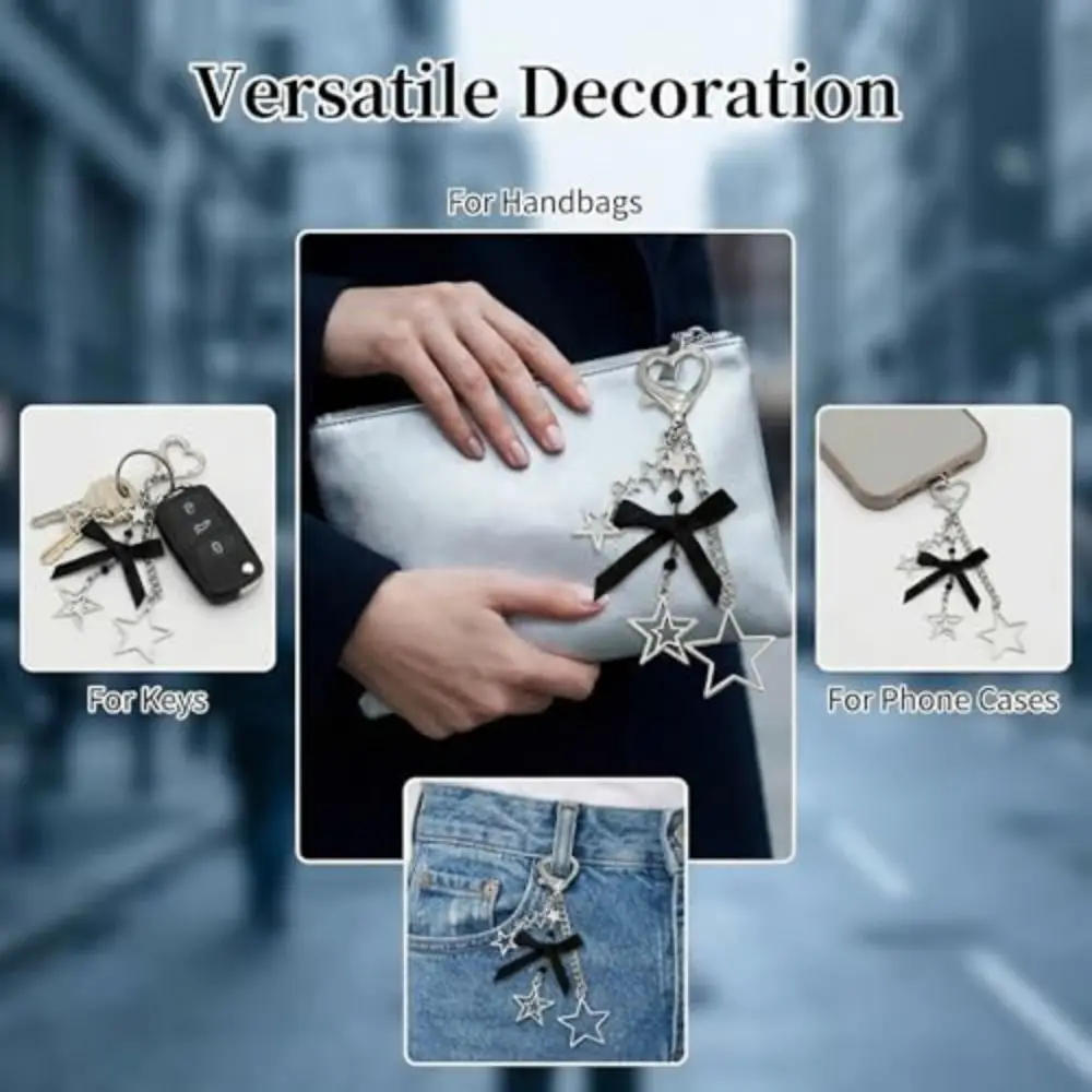 Simple Five-pointed Star Pendant Keychain Hanging Bowknot Car Trinket Key Holder Bag Keyring Jewelry For Women Girl