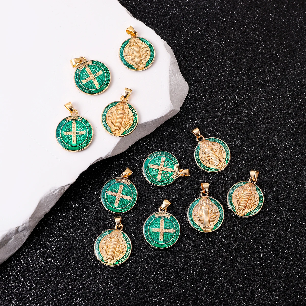 50 pcs Religious Set of multicolor Saint Benedict Medals Catholic   Gold Plated SB Medal Coin San Benito Favors Gifts