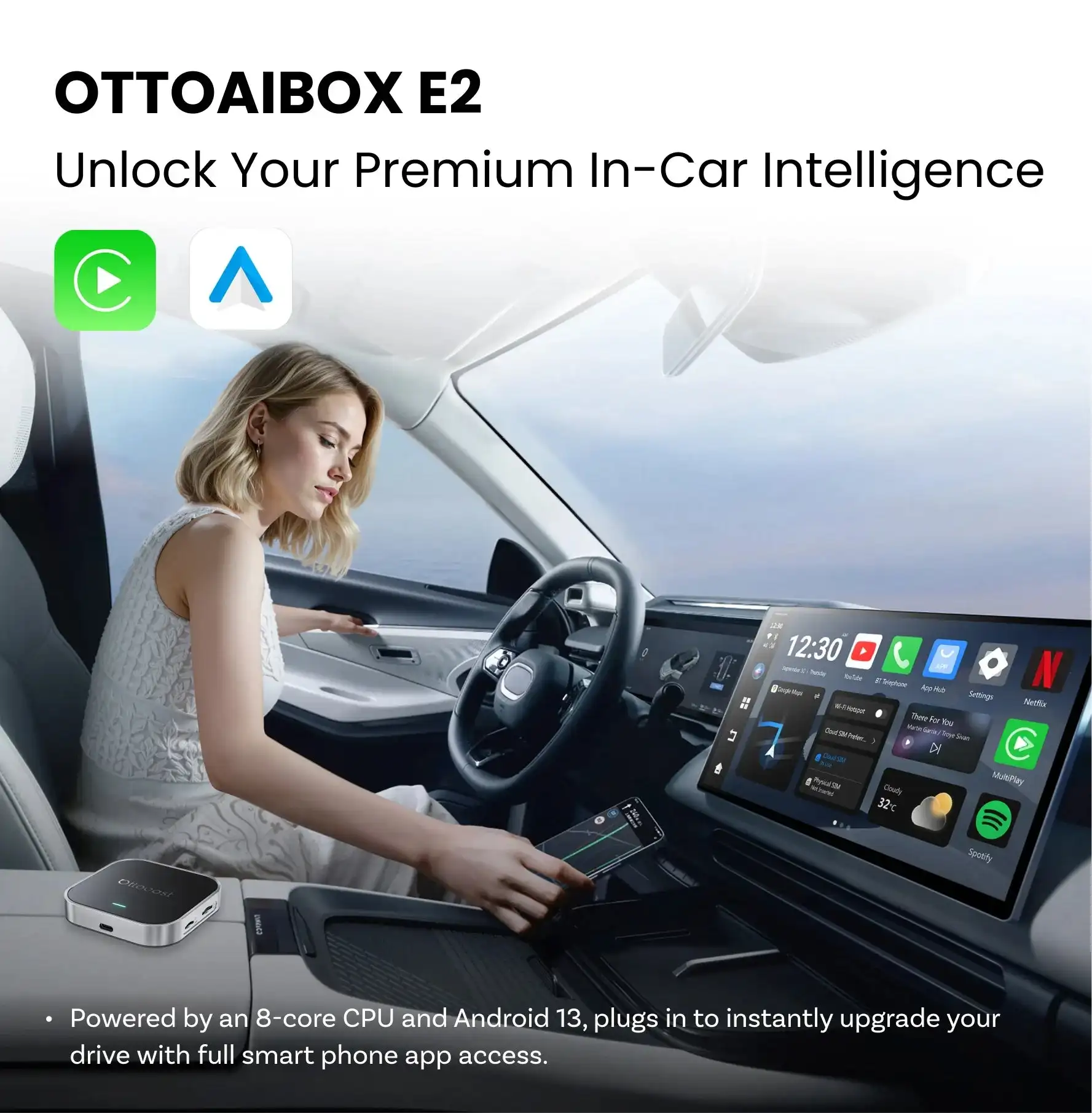 Ottocast E2 Wireless CarPlay & Android Auto 3IN1 AI Box 4+64GB
