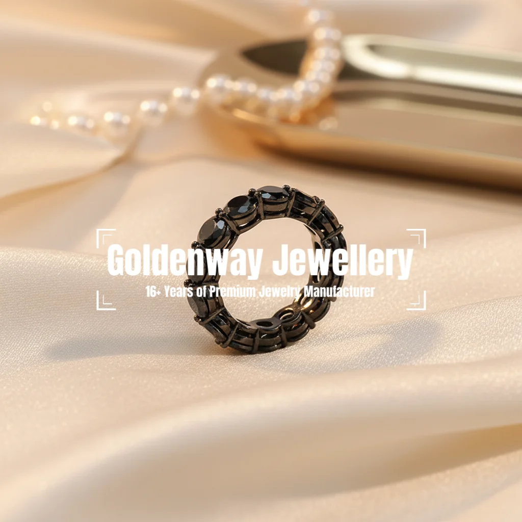 Luxury Black Gold 1ct Full Moissanite Infinity Finger Band Unisex Couple's Eternity Rings for Women Men Punk Fine Jewelry Gifts