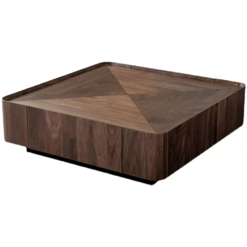 

French medieval style Italian minimalist solid wood coffee table high-end modern living room home parquet walnut square coffee t