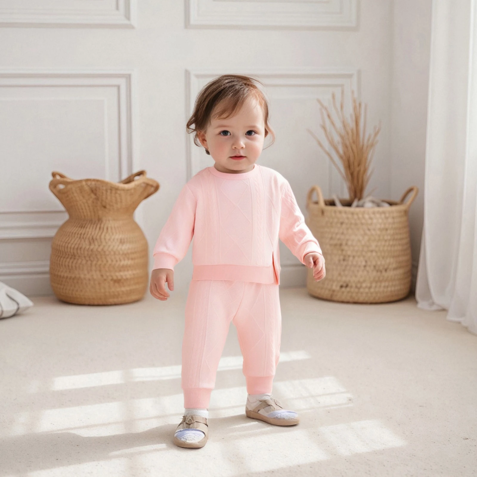 

Toddler Girls Clothes Fall Outfits Solid Color Split Long Sleeve Sweatshirt and Elastic Pants Set Baby Clothing