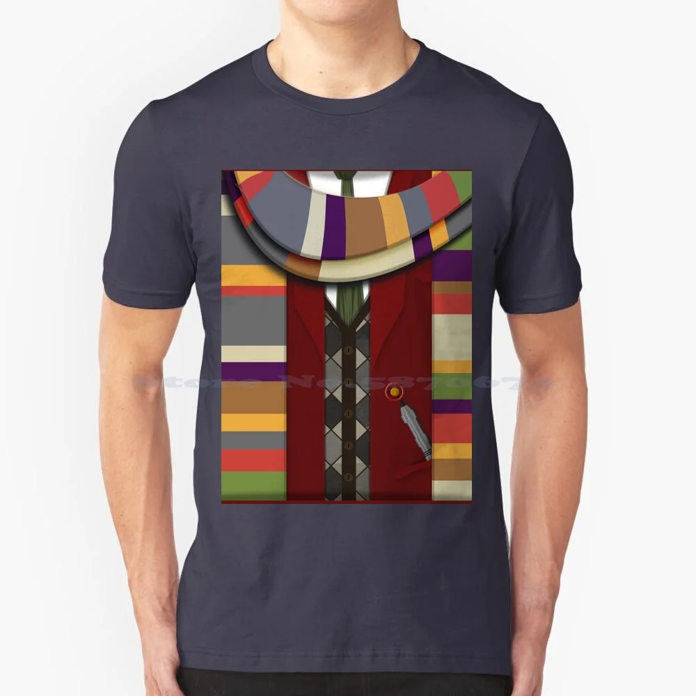 Dr The 4th Costume-Coat , Scarfe And-Multicoloured 2d Graphic Design Sci-Fi Inspired T Shirt 100% Cotton Tee Costume The 4th Dr