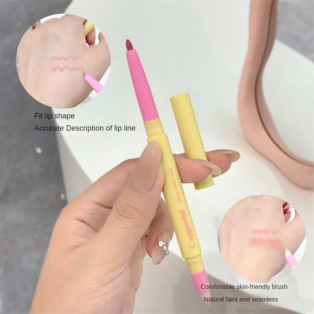 Double-headed Lip Liner Pen With Brush Makeup Waterproof Lasting Matte Red Lipstick Lip Contouring Non-stick Cup Lipliner Pencil