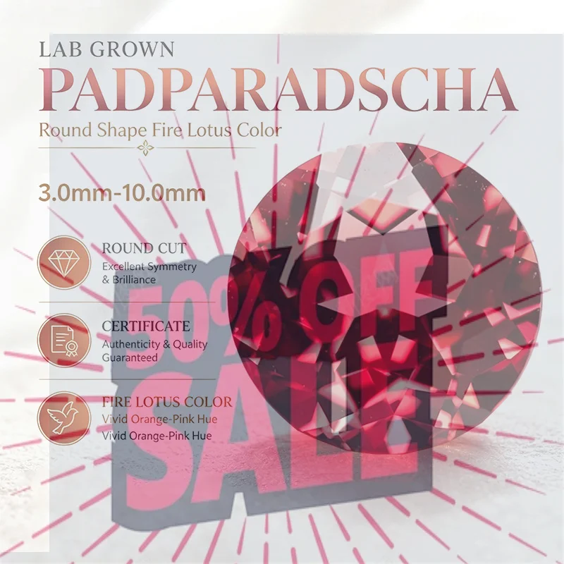 Lab Grown Padparadscha Round Cut Fire Lotus Color DIY Charms Jewelry Making Ring Earrings Main Materials with Certificate