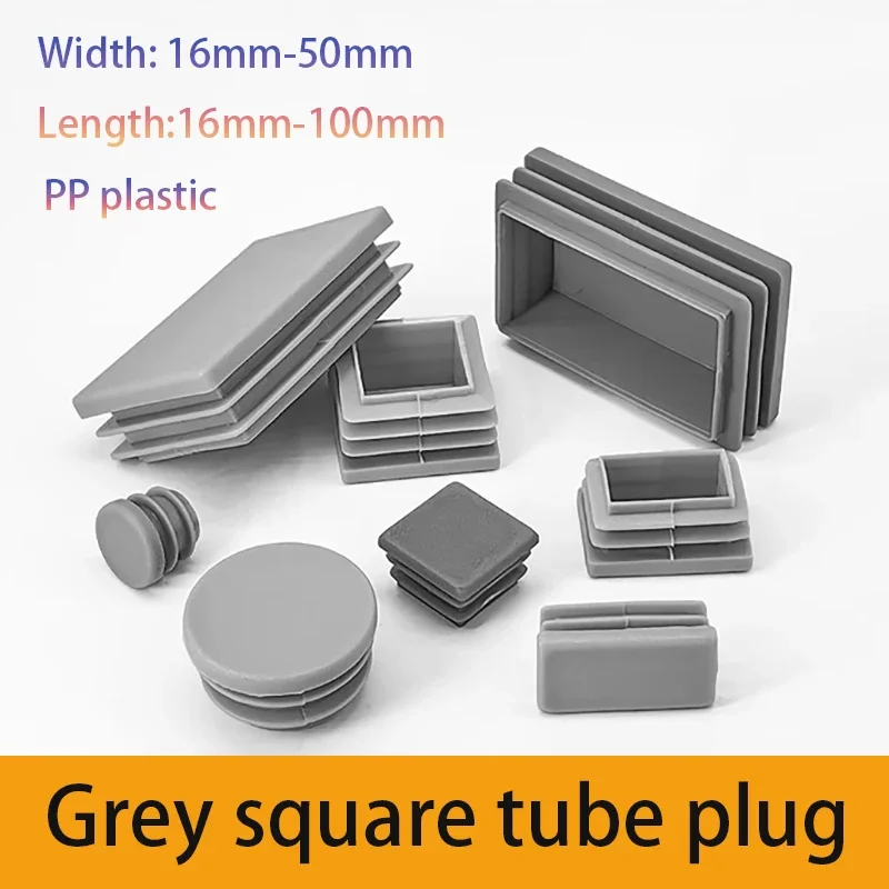 10/20/30Pcs Grey PP Plastic Square Plug 10mm-100mm Square Pipe Plug Square Plug Table Chair Footrest Furniture Accessories
