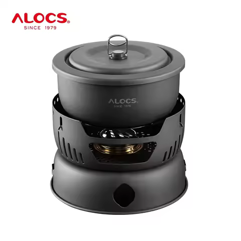 ALOCS 야외 캠핑 요리 세트, 알코올 스토브 스피릿 버너 조리기구 냄비, 프라이팬 바람막이, 10 개 CW-C05 세트
