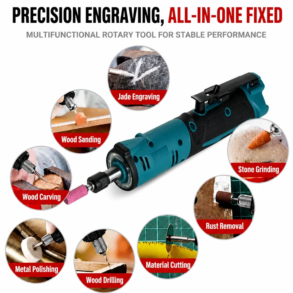 Brushless 12V Straight Grinder 3/4 Speed Adjustable Electric Grinding Engraving Polishing Cutting Drilling Tool 6.35mm Chuck