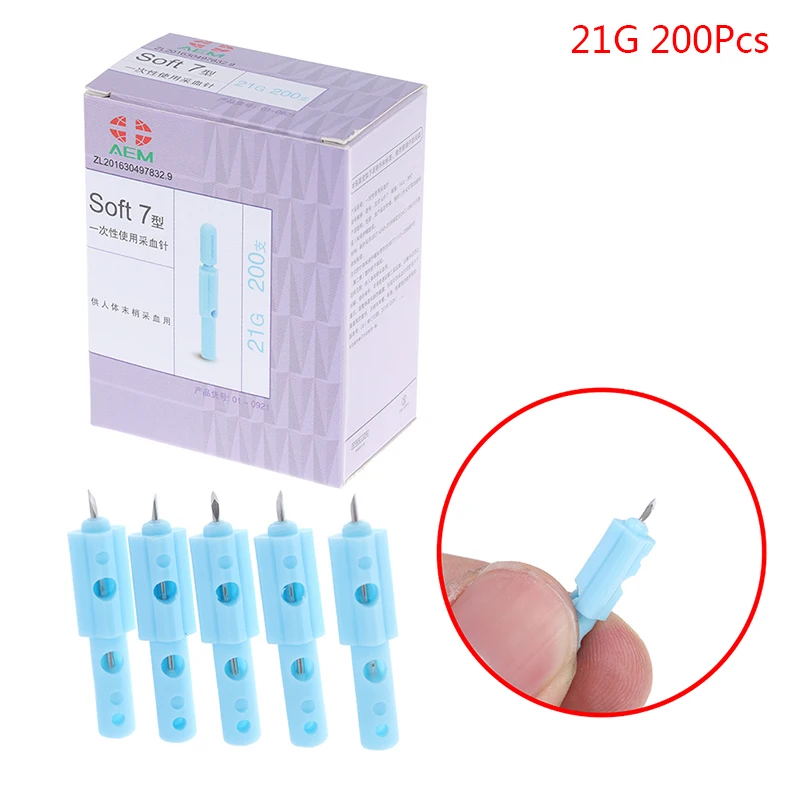 200Pcs 21G Soft Blood Glucose Medical Collecting Lancet Needles Diabetes Tests