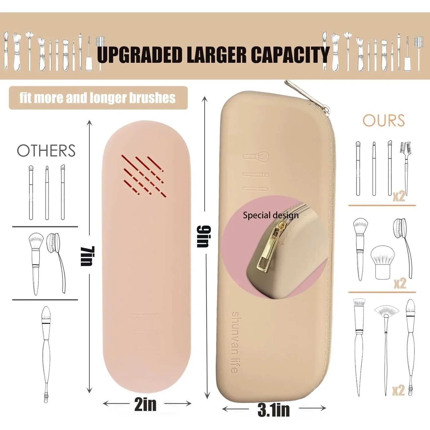 Porte-pinceau de maquillage en silicone, sac à pinceaux de maquillage de grande capacité, sac à pinceaux cosmétique de voyage portable pour le voyage et 03