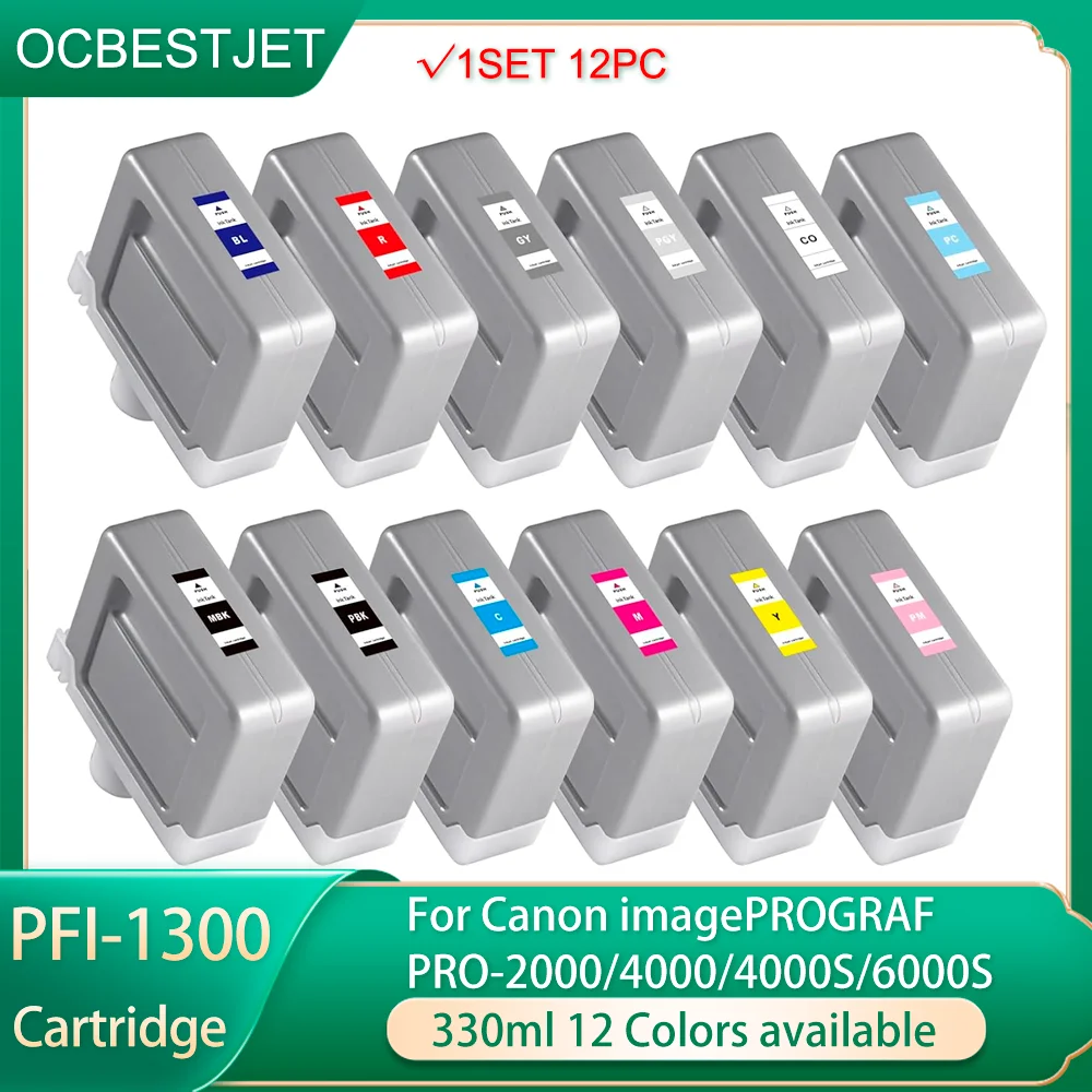 12Pc PFI-1300 Set Compatible for Canon PFI1300 Ink Cartridge for Canon Pro 2000 2100 4000 4000s 4100 4100s 6000 6000s 6100 6100s