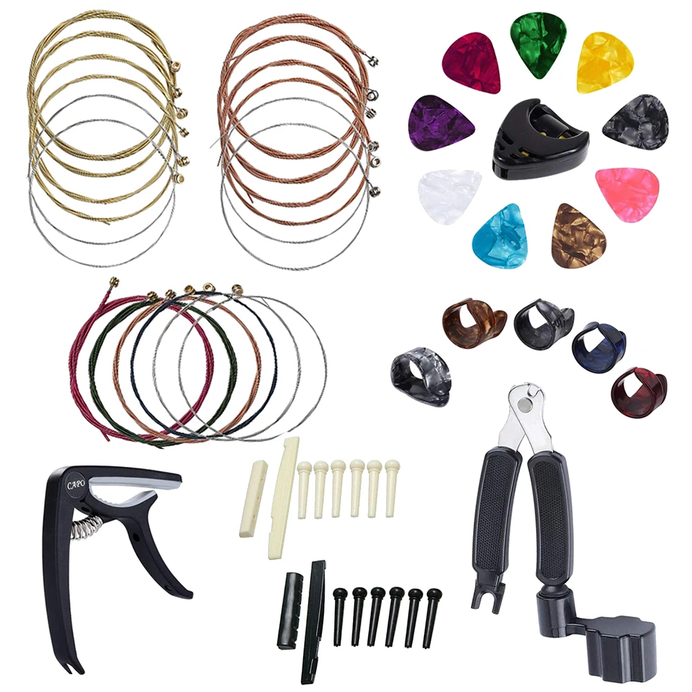 

Guitar String Change Tool Set 3 Sets Strings Durable Picks Capo Winder Trim Remove Pegs Portable Guitar Maintenance Accessories