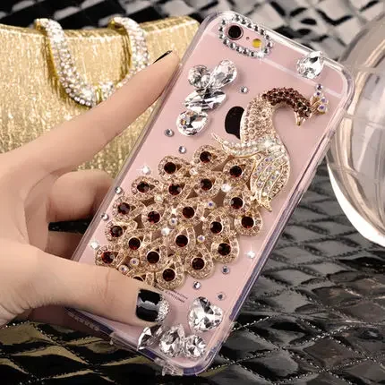 Luxury Crystal Bling Rhinestone Peacock Diamond Soft Phone Case, For Samsung A22, A32, A42, A50, A80, A51, A52, A71, A72, A81