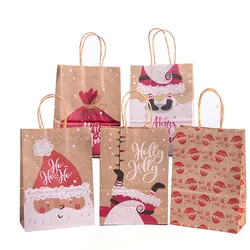 5/10pcs Happy Christmas Kraft Paper Gift Bag Xmas Santa Claus Candy Biscuit Bag Christmas Gift Hand Bags for New Year Present