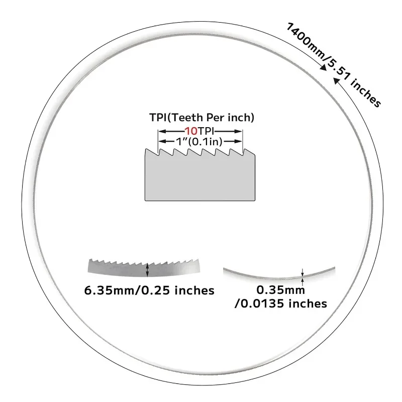 Hojas de sierra de banda piezas, 1400, 6,35, 0,35 Mm, 10 TPI Sk5, hoja de sierra de banda portátil 1400 para cortar plástico, madera, carpintería, bricolaje, 2 unidades