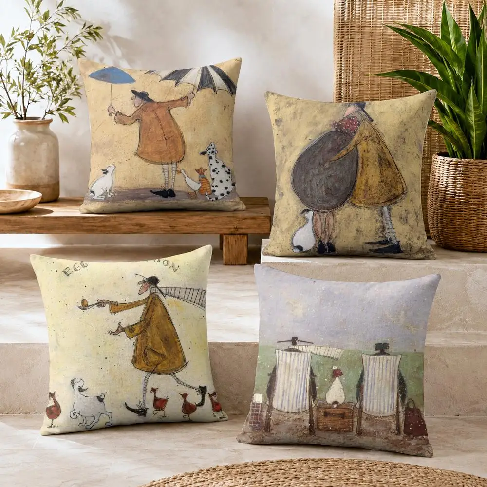 S-Sam Toft Art Retro Cushion Cover Natural Linen Organic Fabric Double-Sided Printing Breathable For Decor