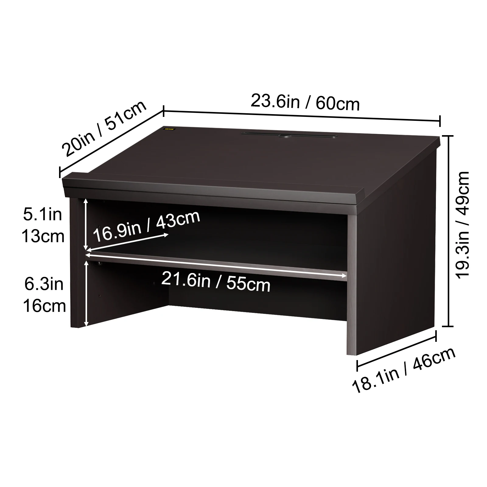 VEVOR سطح الطاولة منبر 23.6 "x 19.3" منصة الطاولة ث/فتح مخزن للأدوات القراءة مائل السطح لوحة يربك خشب الأبنوس